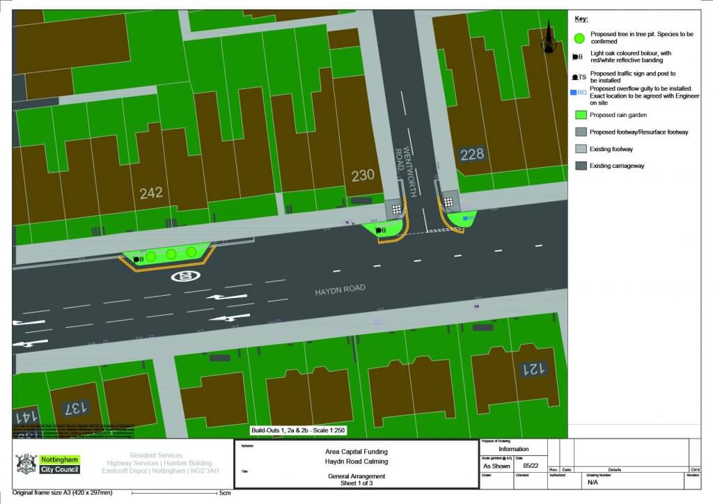 Plans showing works on Haydn Road junction with Wentworth Road