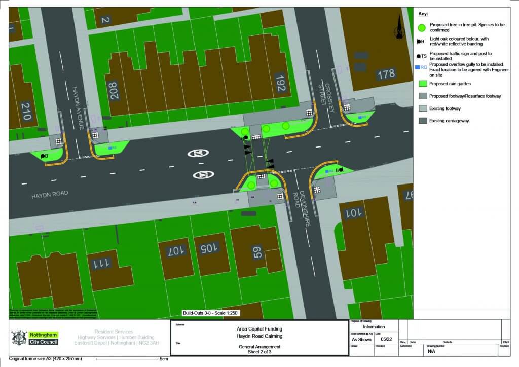 Plans showing works on Haydn Road with junctions of Haydn Avenue and Crossley Street