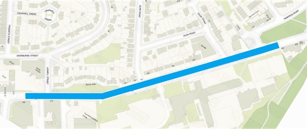 Plan showing extent of phase 1 of Carlton Road cycle track