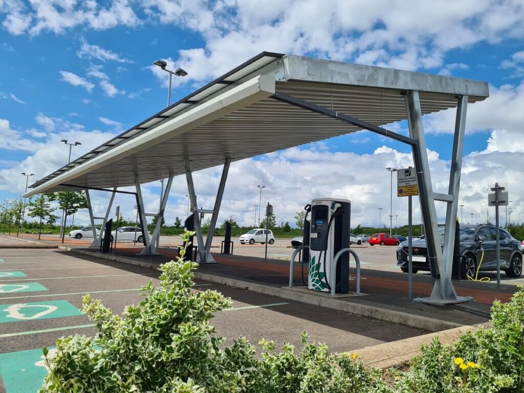 Photo of electric vehicle charging hub at Clifton park and ride with solar canopy