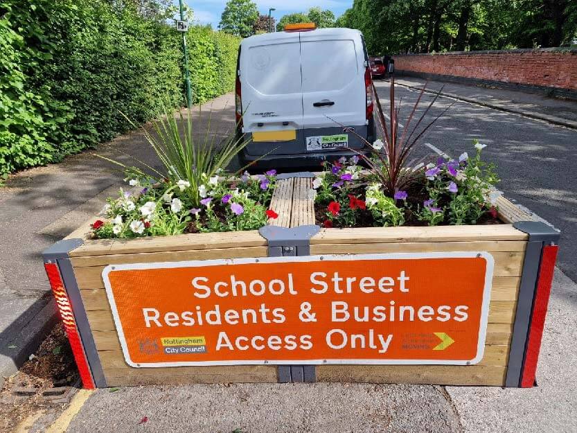 A School Street planter reducing through traffic