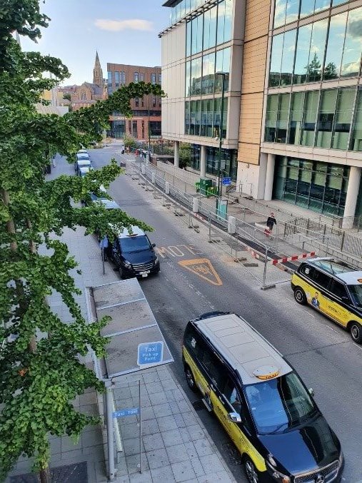 Construction of wireless taxi charging on Trent Street from above