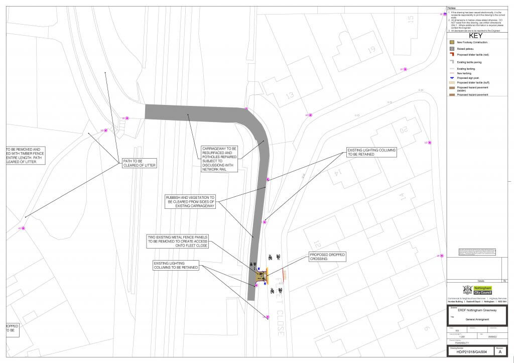 Plan showing new entrance on Fleet Close to path alongside the railway