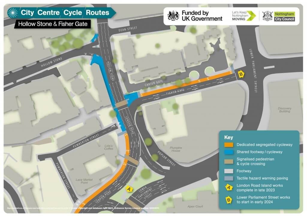 Map showing the next phase of cycle route construction along Hollowstone, Fisher Gate
