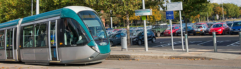 A tram at the Forest park & ride site