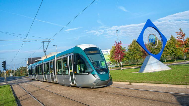 Tram travelling through NG2 business park