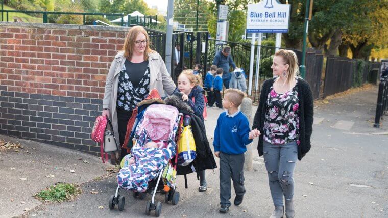 Parents Kirsty Spencer and Rebecca Rowson and pupils Jacob Wright (6) and Alice Rowson (8) put their best feet forward