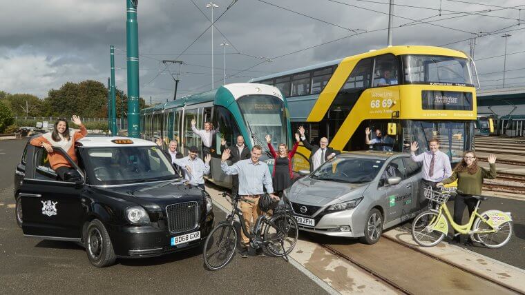 Image showing transport options in Nottingham, tram, bus, taxi, cycles, car club