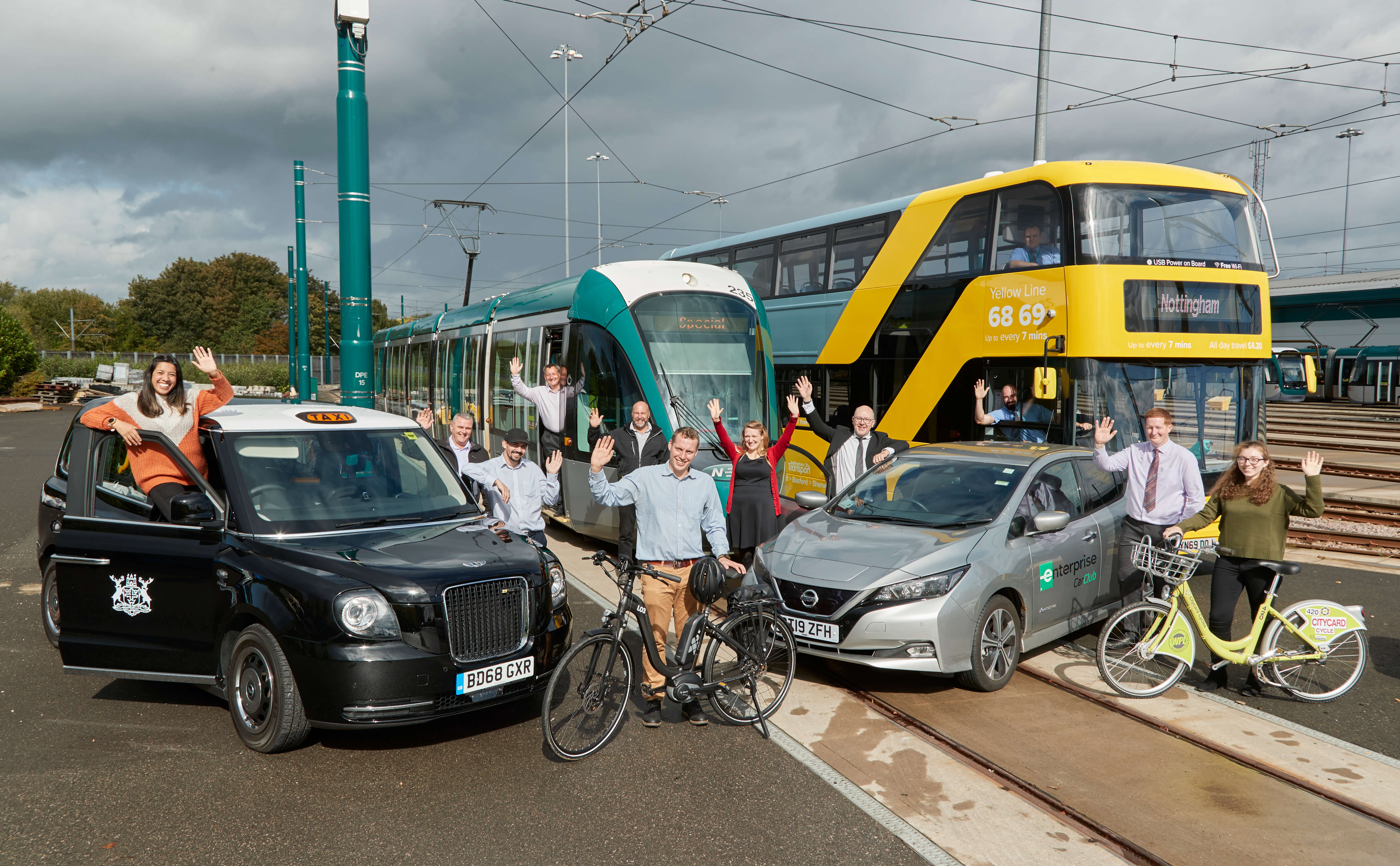Image showing transport options in Nottingham, tram, bus, taxi, cycles, car club