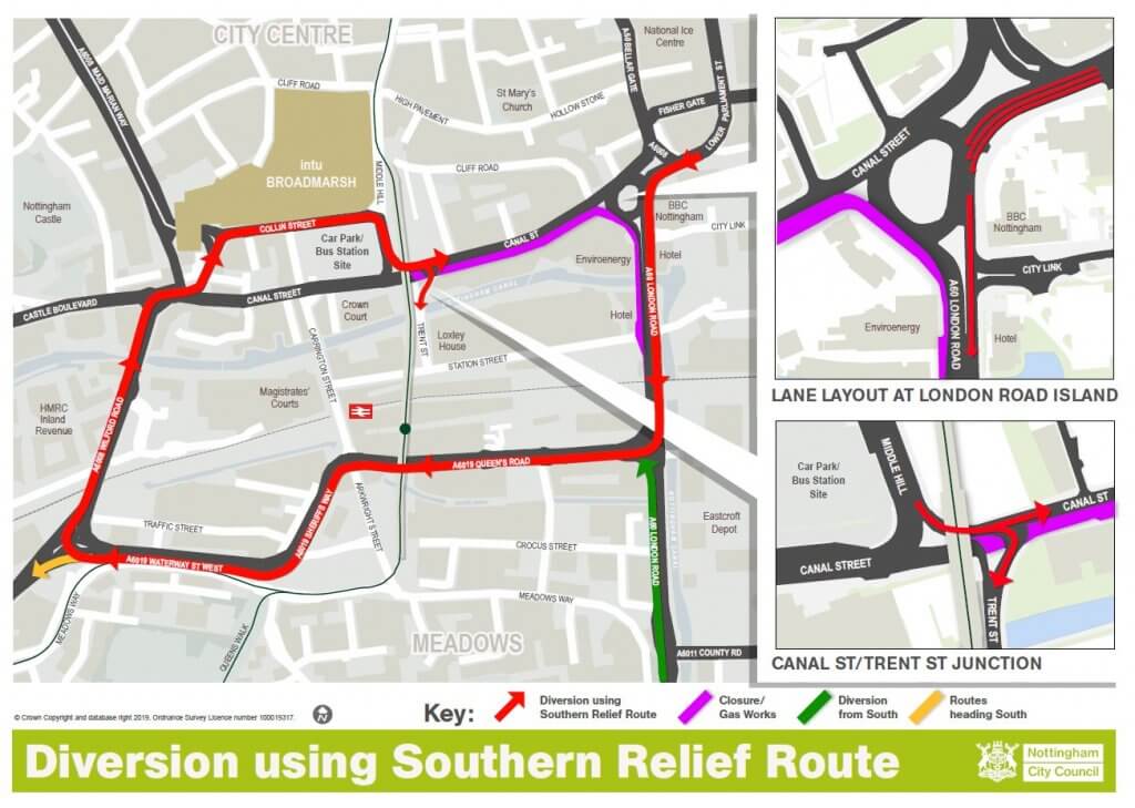 Canal Street gas works diversion via the southern relief route
