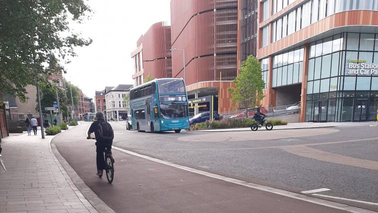 Cyclist on new cycle route along Canal Street