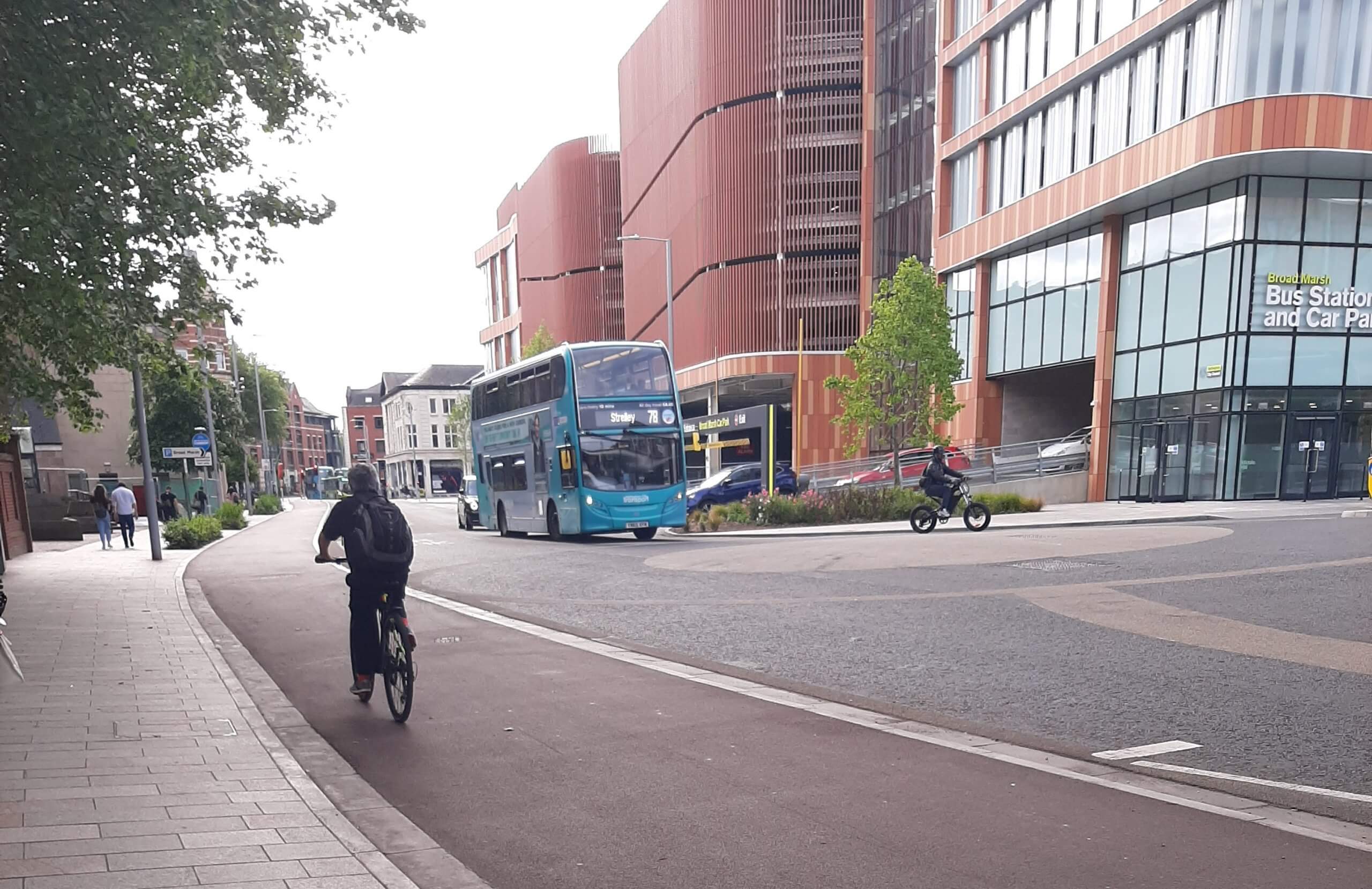 Cyclist on new cycle route along Canal Street
