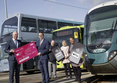 Buses showing contactless payment