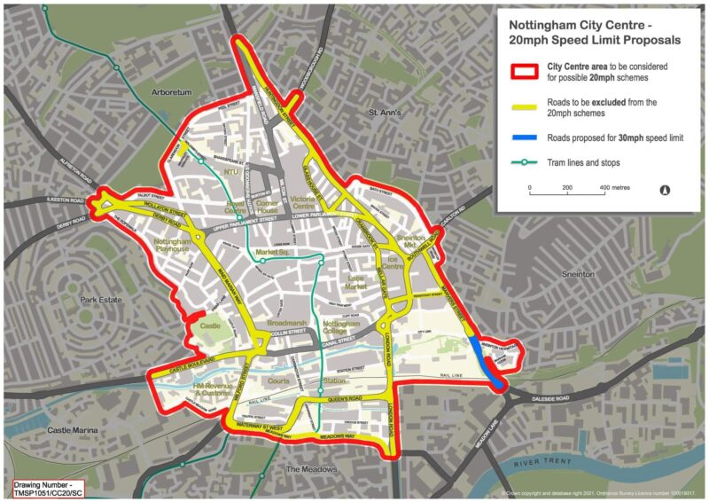 Map showing the are aconsulted on to become 20mph