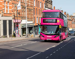 Pink bus on Derby Road